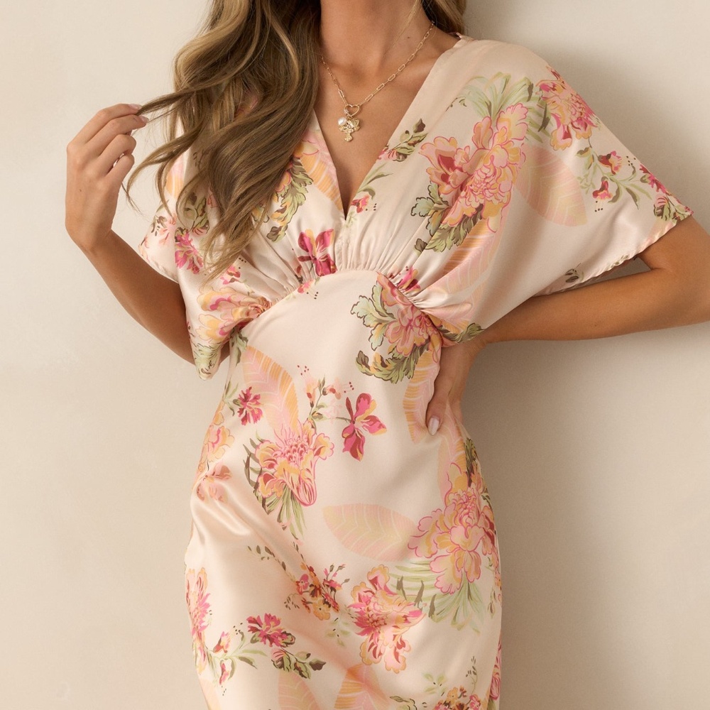 Red Dress Frames Of Bliss Beige Floral Maxi Dress Size SS / Beige